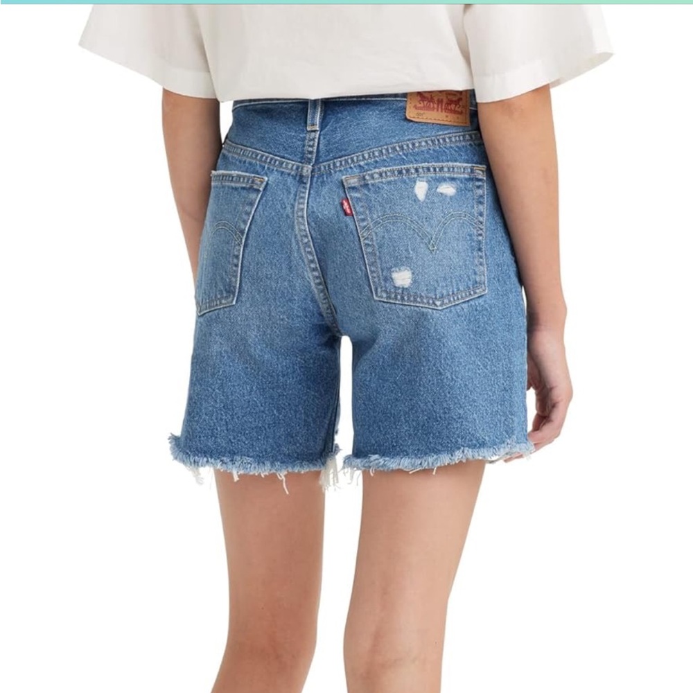 Levi's Light Blue Distressed Jean Shorts - Picture 3 of 9